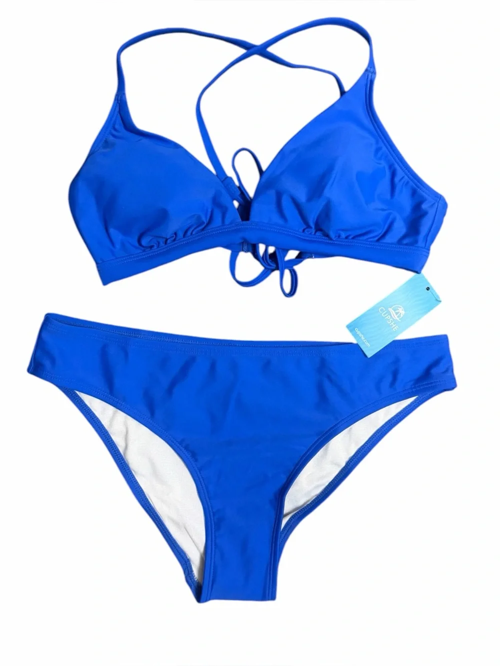CUPSHE Royal Blue Strappy Back V-Neck Bikini Set S NWT - Picture 7 of 13
